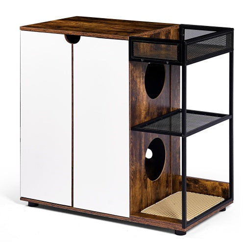 Dual Cat Litter Box Enclosure in Rustic Brown